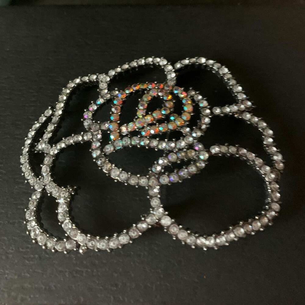 Large Crystal Open Rose Brooch Pin